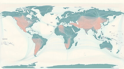 Fototapeta premium global supply chain map highlighting key trade routes across continents, showcasing interconnectedness and trade flow. This visual representation emphasizes importance of global commerce and