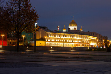 View on Cathedral of Christ the Savior by night,  Moscow, Russia