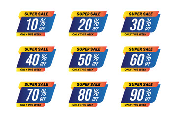 Fototapeta premium Colorful Super Sale Tags With Percentage Discounts