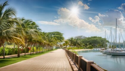 Obraz premium Waterfront promenade with river view