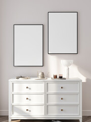 Frame mockup, ISO A paper size. Living room wall poster mockup. Interior mockup with house background. Modern interior design. 3D render


