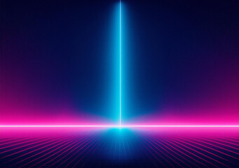 dark blue to light pink cyberpunk gradient background with neon lights and glitch effects