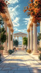 Obraz premium Greek temple mountain scenic view ancient historic landscape scene picture