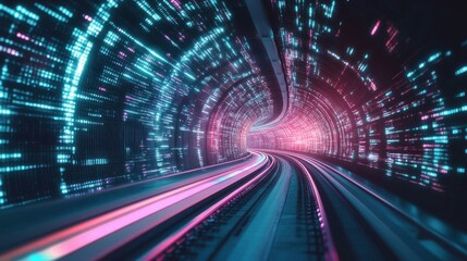 Fototapeta premium High-speed digital technology big data tunnel. Database information flow, data transfer and connection. Funnel wireless Internet connection.