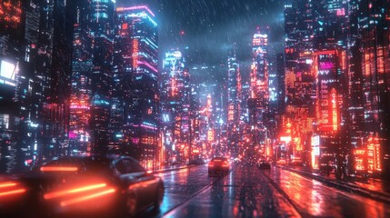 Obraz premium Futuristic Cityscape at Night with Vibrant Colors