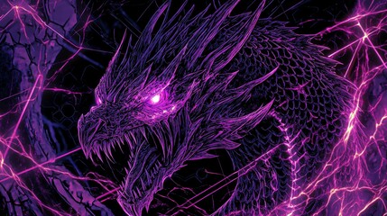 Purple Dragon with Glowing Eyes and Lightning