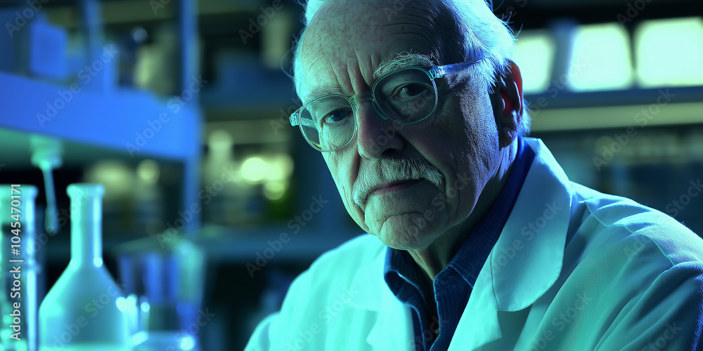 Poster Senior scientist posing in working laboratory environment
