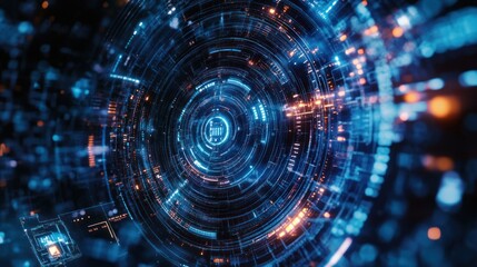 A futuristic concept of a world driven by AI, robotics, and digital communication systems.