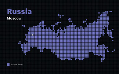 Fototapeta premium Creative Dotted Map of Russia with capital Moscow. Square dots 