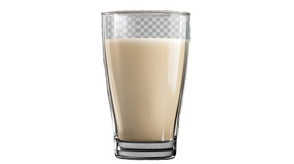 Lifelike depiction of a glass of milk, front view on a clear backdrop.