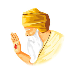 Vector illustration of Guru Nanak portrait on transparent background