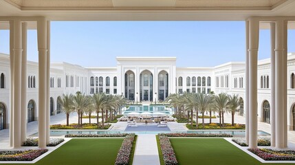 Obraz premium Opulent Architectural Palace with Elegant Fountain and Landscaping