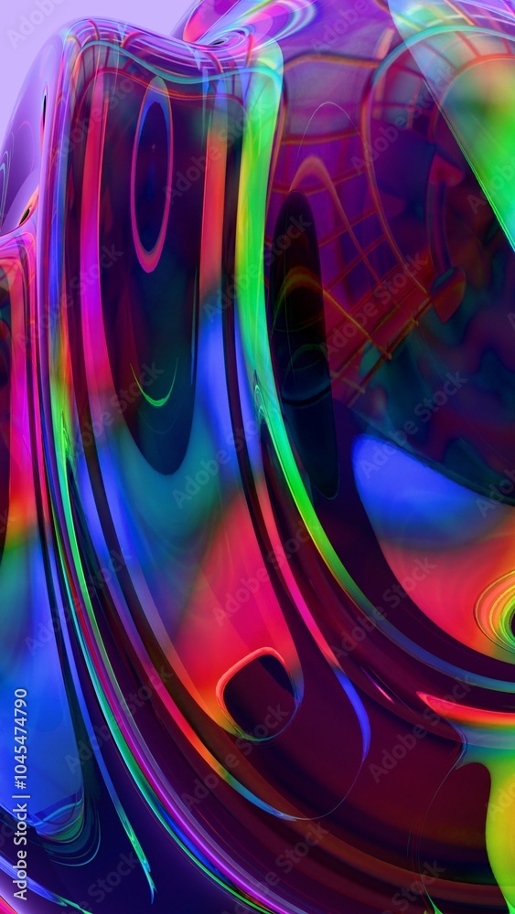 Poster colorful abstract fluid form with iridescent reflections