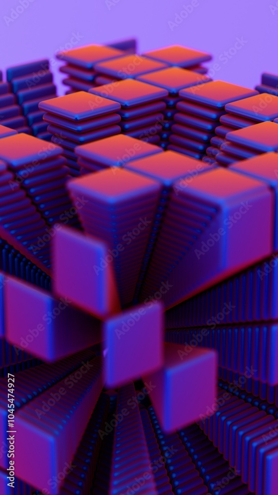 Poster abstract 3d geometric structure of stacked squares in vibrant colors