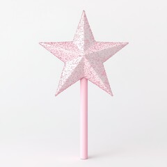 Obraz premium A minimalist 3D Christmas tree topper, shaped like a star and adorned with pink glitter, isolated against a clean white backdrop