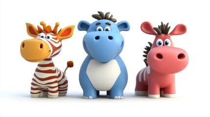 Obraz premium Cute Cartoon Animals in Friendly Poses