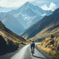 Fototapeta premium Cycling through majestic mountain landscapes on a serene path