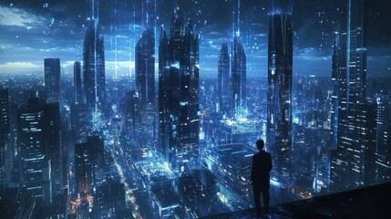 Fototapeta premium Decentralized virtual realms where people live, work, and interact in digital environments with full autonomy.