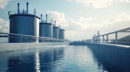 Obraz premium Desalination plants turning seawater into drinkable water using state-of-the-art reverse osmosis technology.