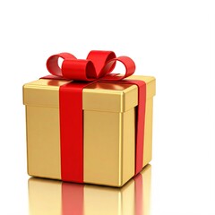 Obraz premium new year christmas and birthday surprise golden gift box with red ribbons background illustration