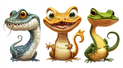 Naklejka premium Three Cartoon Animals with Funny Expressions