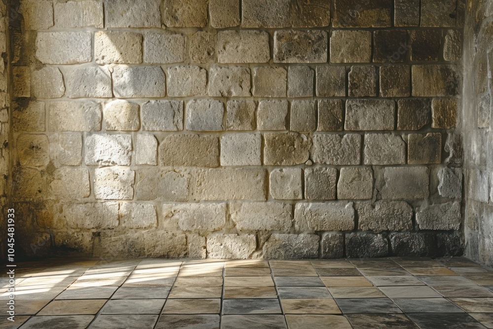 Wall mural Empty scene of room with stone wall architecture flooring building.