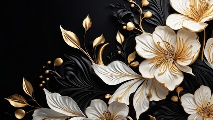 Elegant floral design with gold accents on a dark background, ideal for decoration.