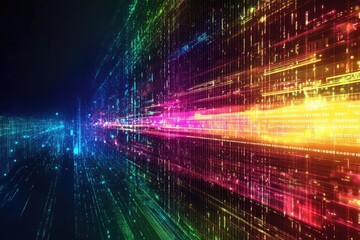 Colorful data streams on a dark background, abstract digital art