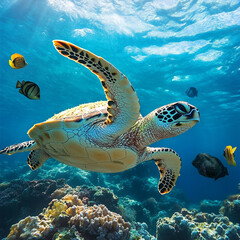 Obraz premium green sea turtle swimming