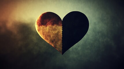 Fototapeta premium Split Heart Graphic in Two Halves with Texture