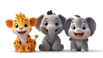 Lively Cartoon Animals Group in 3D Style