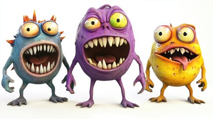 Three Adorable Goofy Monsters Posing Together
