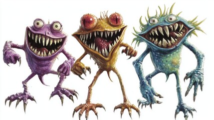 Three Animated Monsters in Goofy Poses
