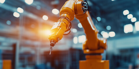 A highly advanced robotic arm working in an automated factory, representing innovation, technology, and the future of industrial production