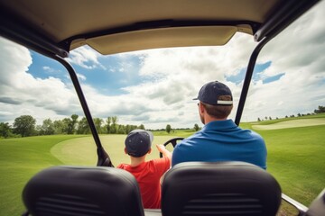 Driving a golf cart in golf course outdoors vehicle nature.