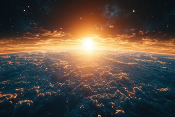 Fototapeta premium A Golden Sunrise Over a Sea of Clouds