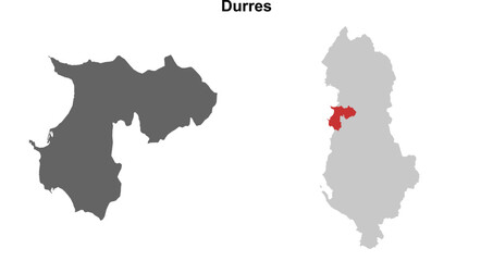 Durres county blank outline map set