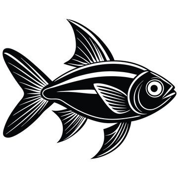 recommend clip art: Neon Tetra fish vector silhouette illustration Isolated white background.
