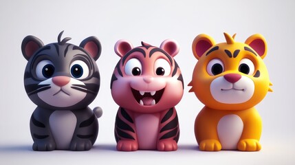 Obraz premium Trio of Adorable 3D Animated Animals
