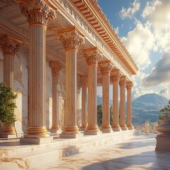 Fototapeta premium Scenic view mountain ancient greek temple historic landscape beauty picture