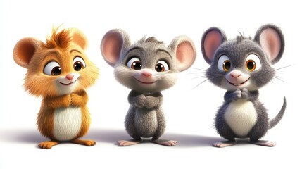 Fototapeta premium Trio of Cute 3D Animated Cartoon Animals