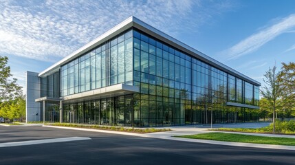 Obraz premium Glass facade installation on a commercial building, showcasing modern architectural design.