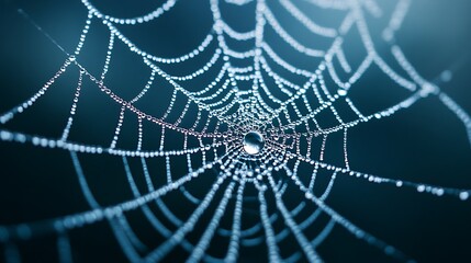 Naklejka premium Glistening Spider Web Covered in Dew Drops