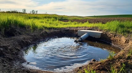 Groundwater extraction system pumping clean water from deep aquifers, ensuring a steady water supply.