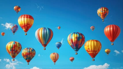 Obraz premium Colorful hot air balloons floating in a clear blue sky.
