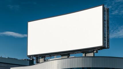 Fototapeta premium Curved digital display on the corner of a rounded modern building A blank, curved digital display wraps around the corner of a modern, cylindrical building. 