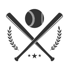 Baseball or Softball Logo With Crossed Bats, a Ball and Laurels