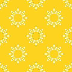 Sun seamless pattern. White vector line elements on yellow background. Best for textile, wallpapers, wrapping paper, package and your design.