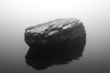 Naklejka premium A Single Rock Emerges From a Foggy Lake