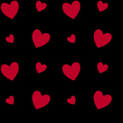 A bold seamless pattern of vibrant red hearts set against a black background. Perfect for romantic designs, textiles, stationery, and Valentine's Day themes.